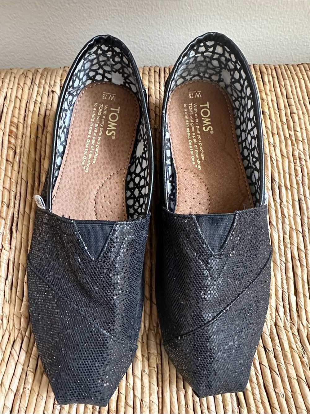 TOMS Women's Black Glitter Slip-On Canvas Shoes